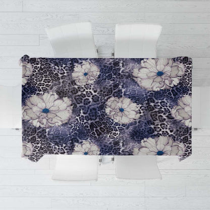 African Leopard Floral Pattern Tablecloth Nile Indigo