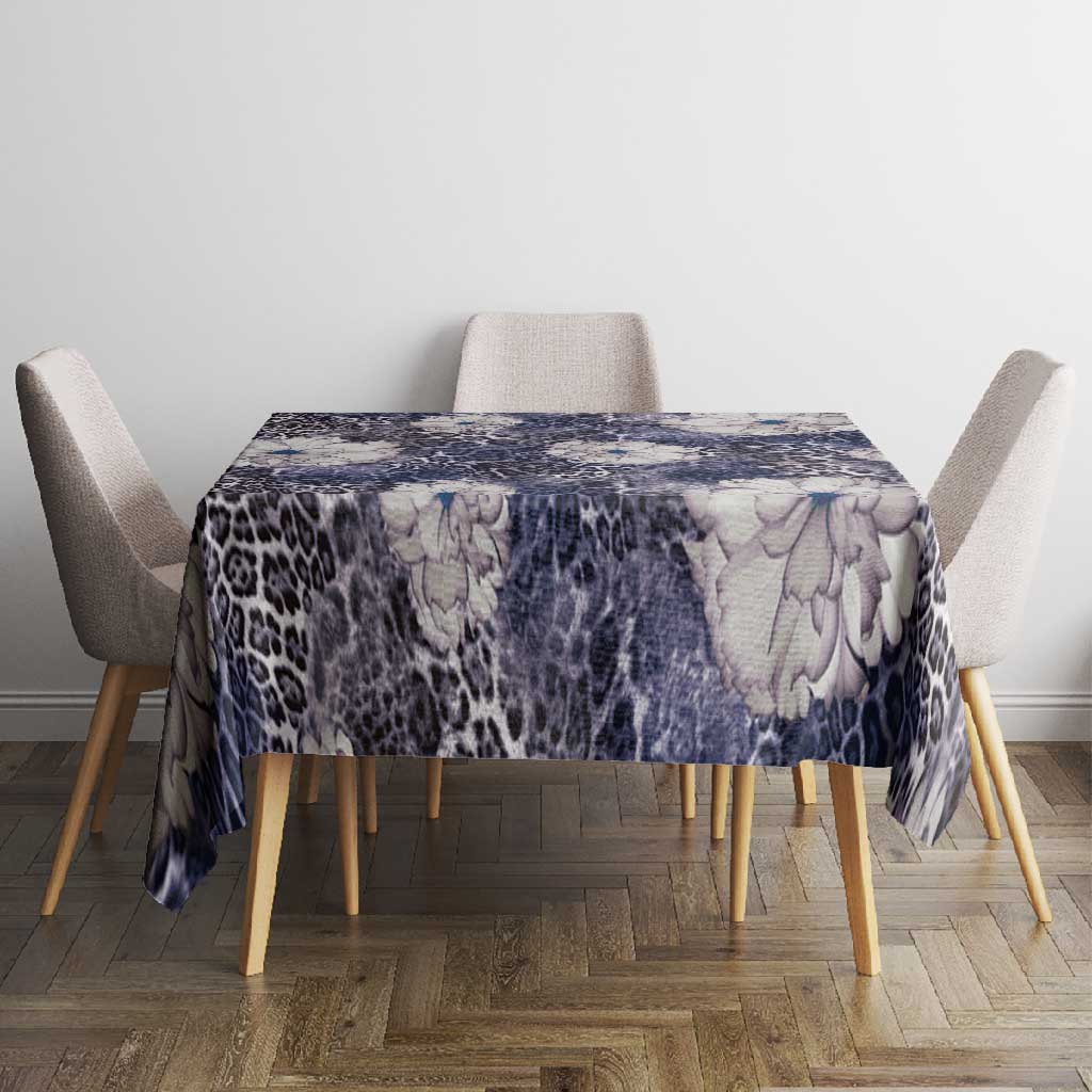 African Leopard Floral Pattern Tablecloth Nile Indigo