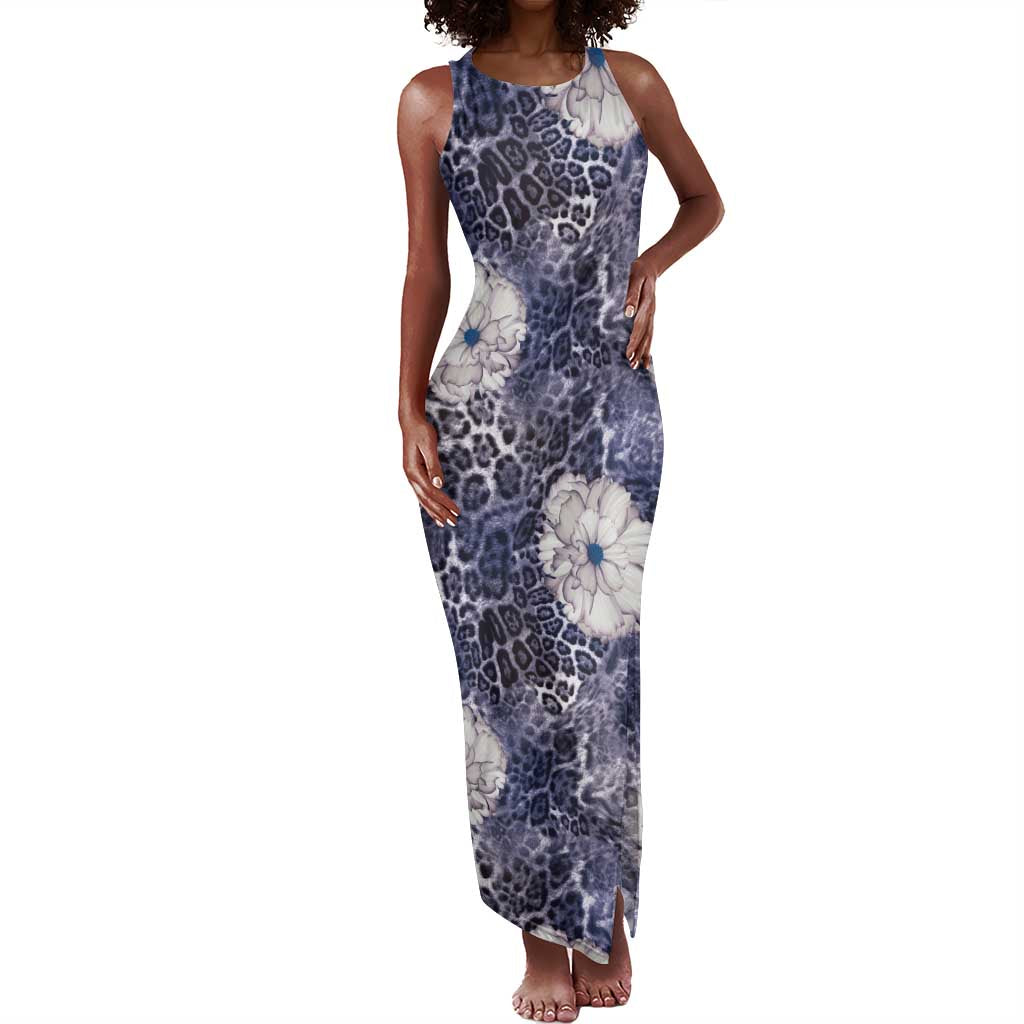 African Leopard Floral Pattern Tank Maxi Dress Nile Indigo