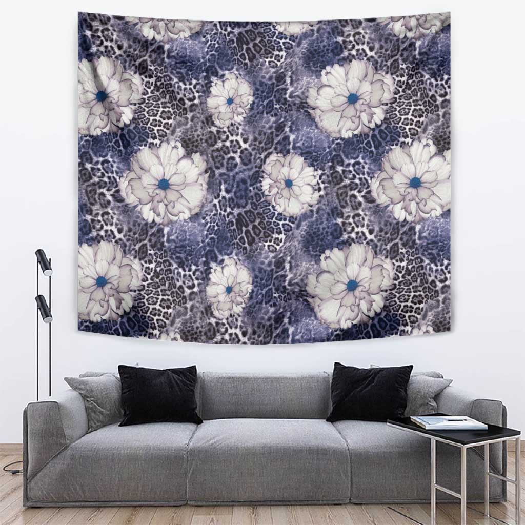 African Leopard Floral Pattern Tapestry Nile Indigo