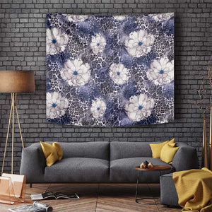 African Leopard Floral Pattern Tapestry Nile Indigo