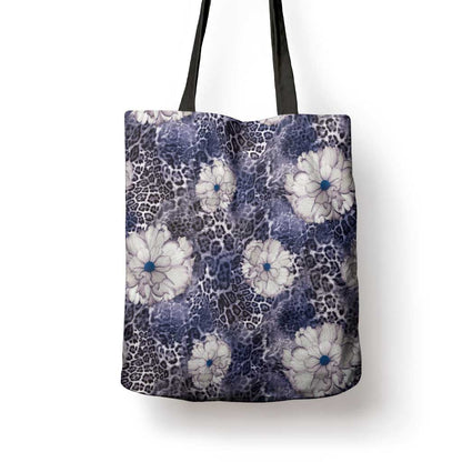 African Leopard Floral Pattern Tote Bag Nile Indigo