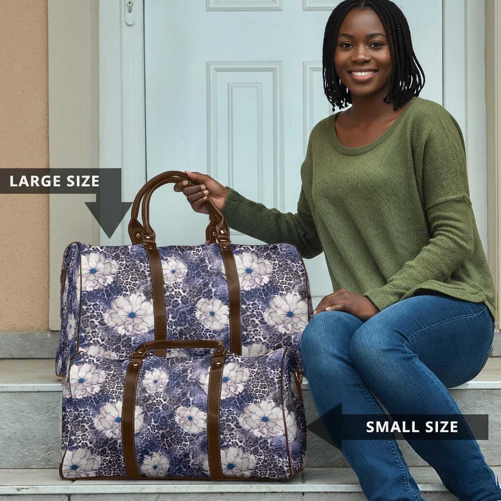 African Leopard Floral Pattern Travel Bag Nile Indigo