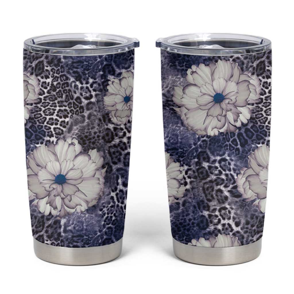 African Leopard Floral Pattern Tumbler Cup Nile Indigo