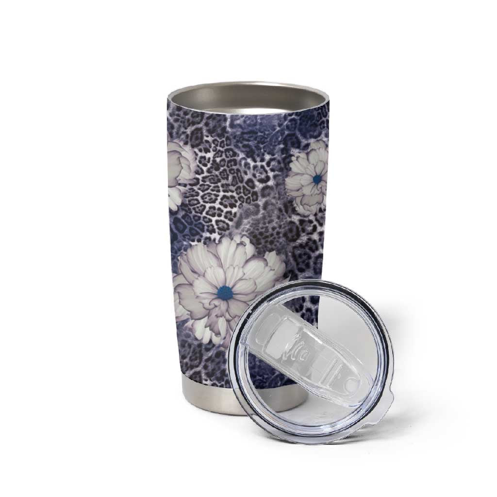 African Leopard Floral Pattern Tumbler Cup Nile Indigo