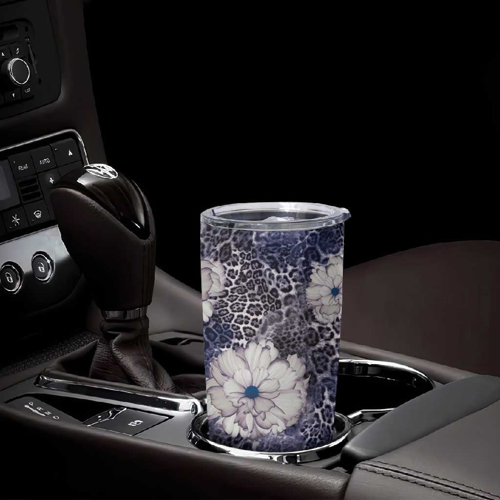 African Leopard Floral Pattern Tumbler Cup Nile Indigo