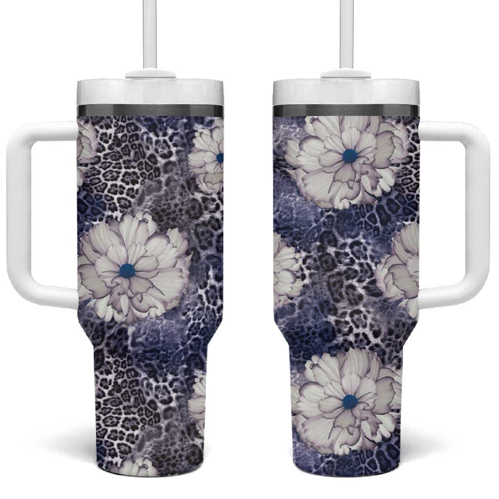 African Leopard Floral Pattern Tumbler With Handle Nile Indigo