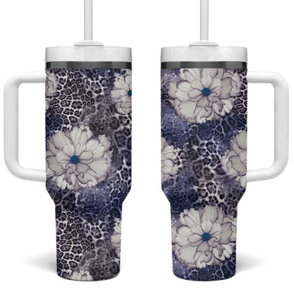 African Leopard Floral Pattern Tumbler With Handle Nile Indigo
