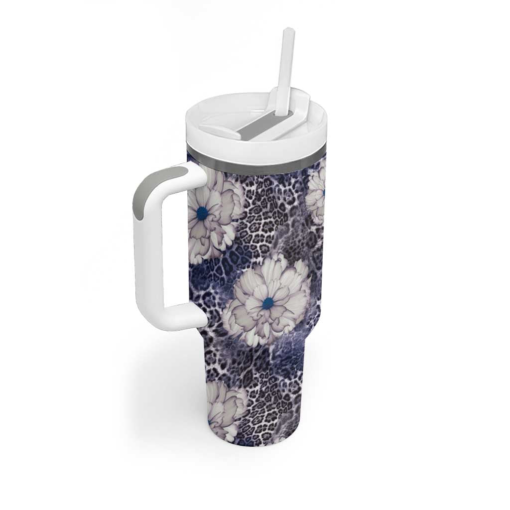 African Leopard Floral Pattern Tumbler With Handle Nile Indigo