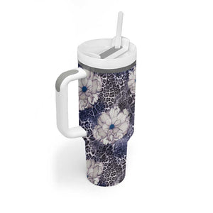 African Leopard Floral Pattern Tumbler With Handle Nile Indigo