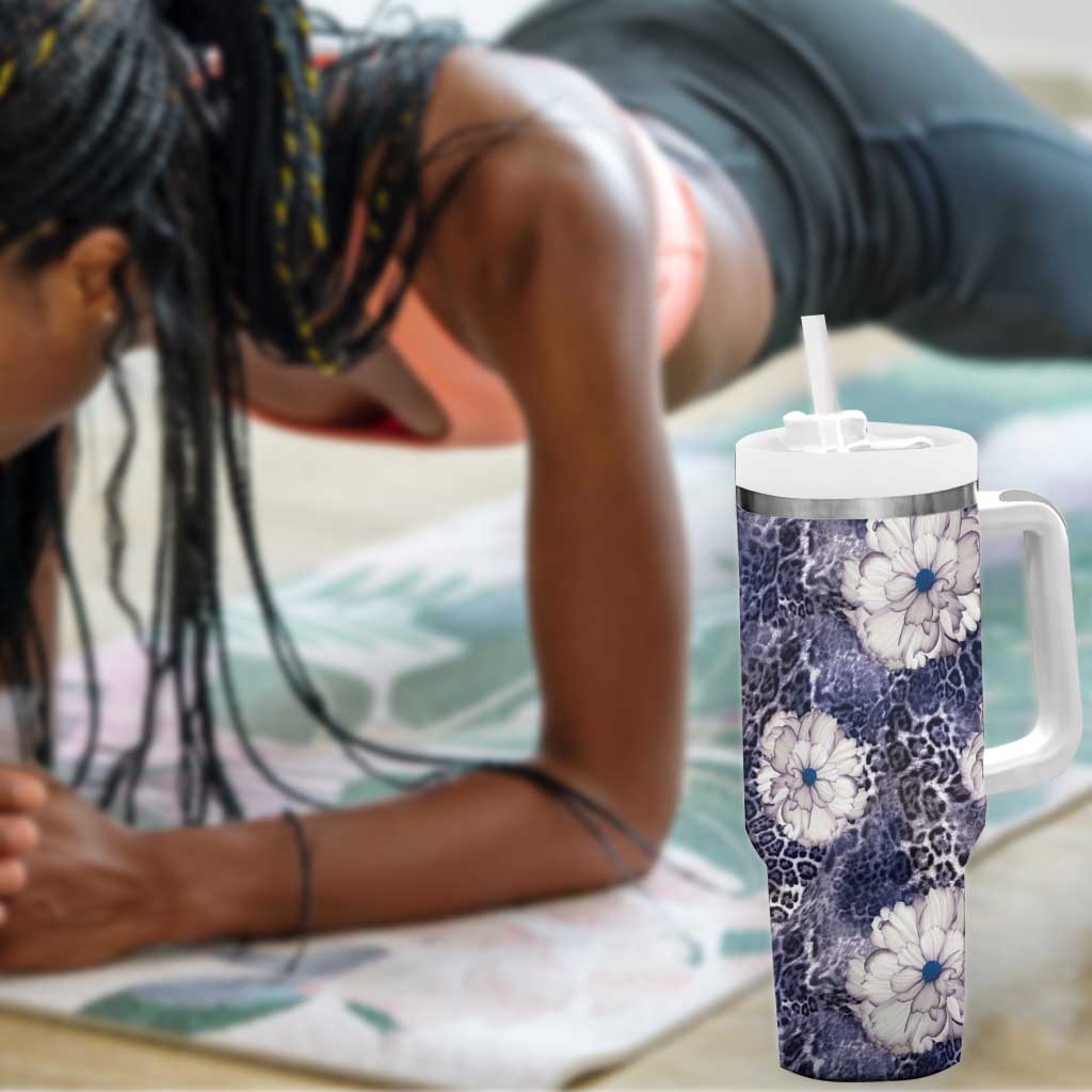 African Leopard Floral Pattern Tumbler With Handle Nile Indigo