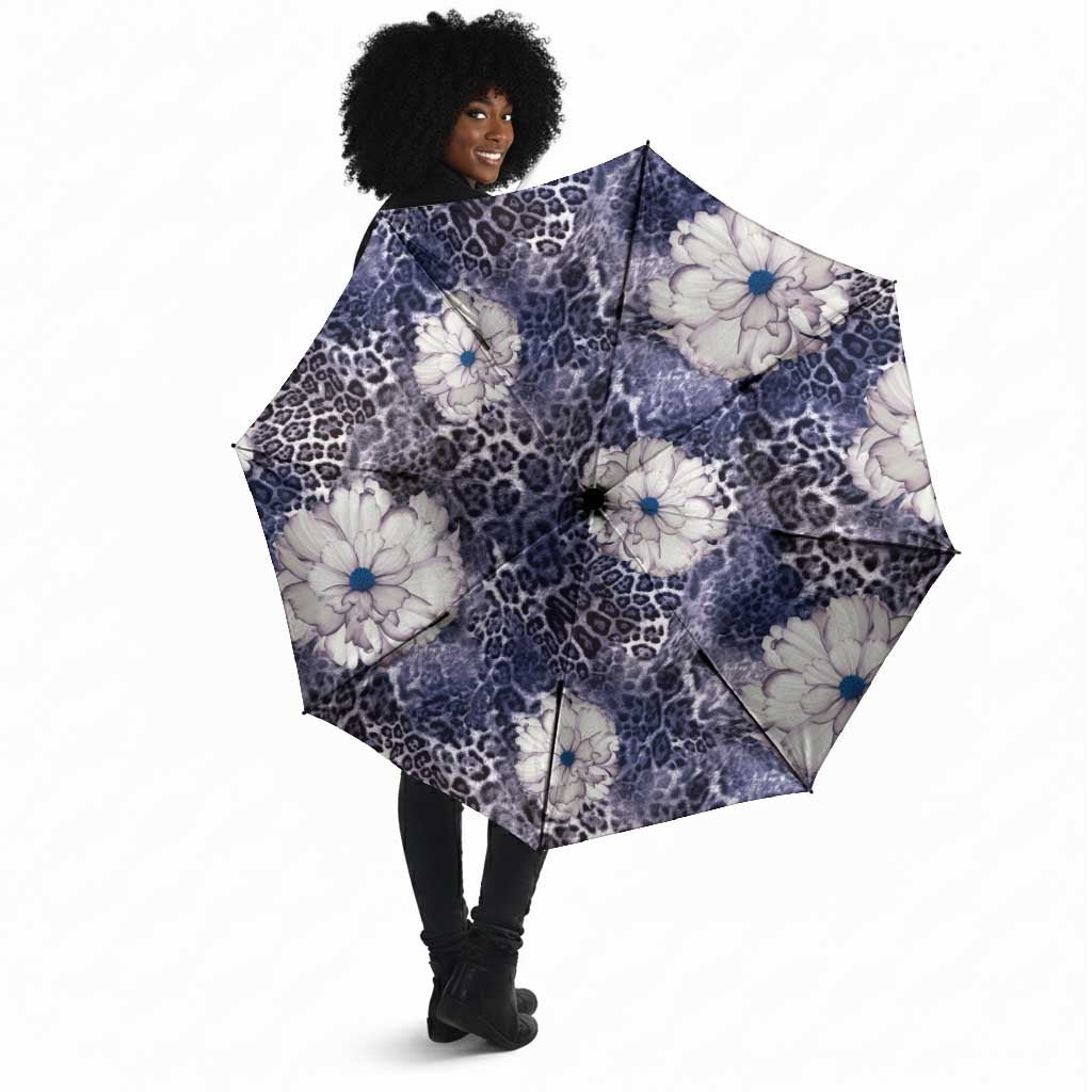 African Leopard Floral Pattern Umbrella Nile Indigo
