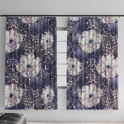 African Leopard Floral Pattern Window Curtain Nile Indigo