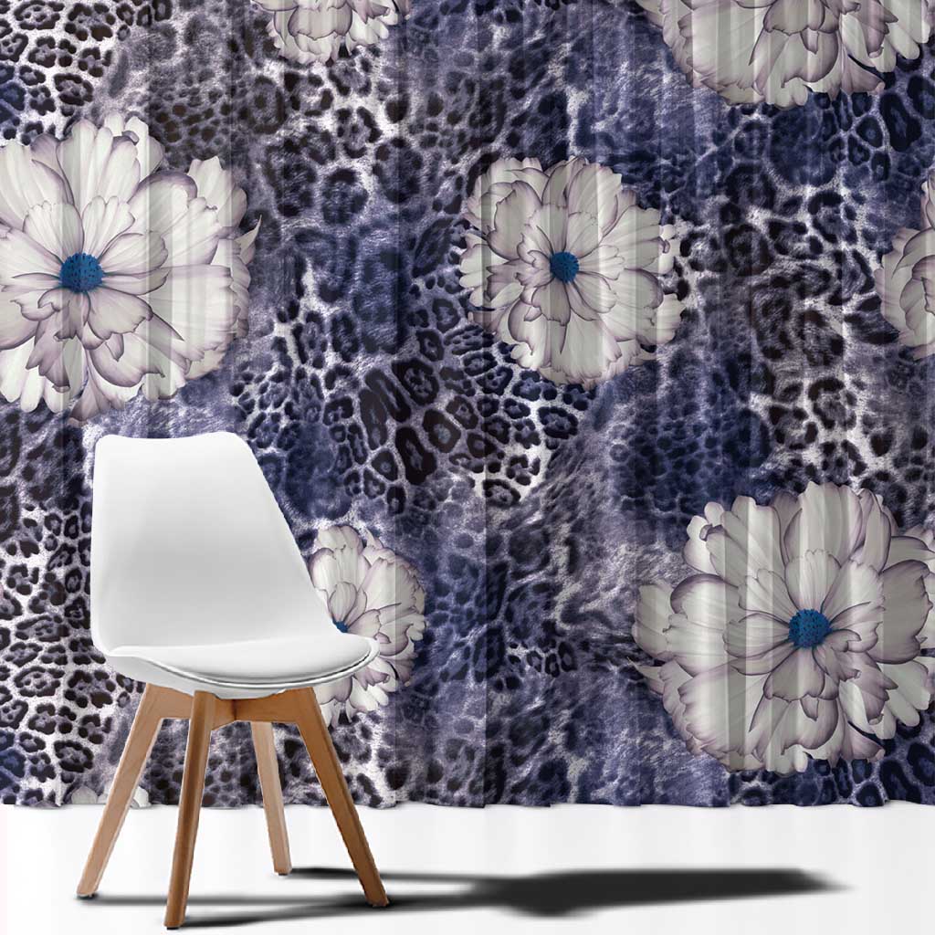 African Leopard Floral Pattern Window Curtain Nile Indigo