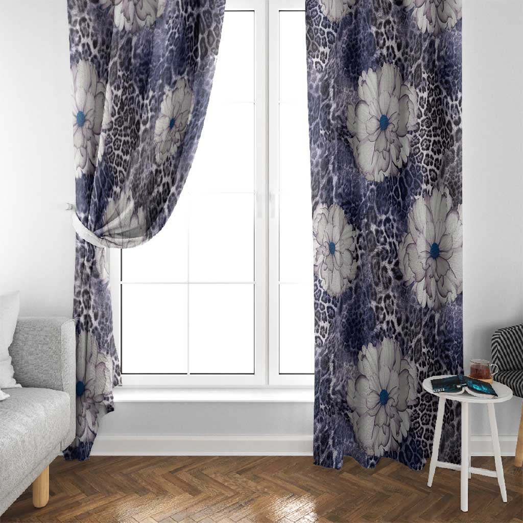 African Leopard Floral Pattern Window Curtain Nile Indigo