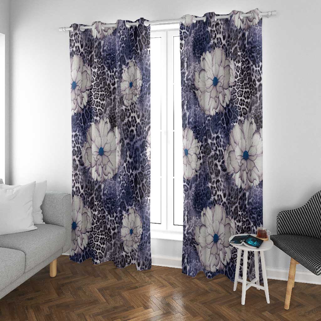 African Leopard Floral Pattern Window Curtain Nile Indigo