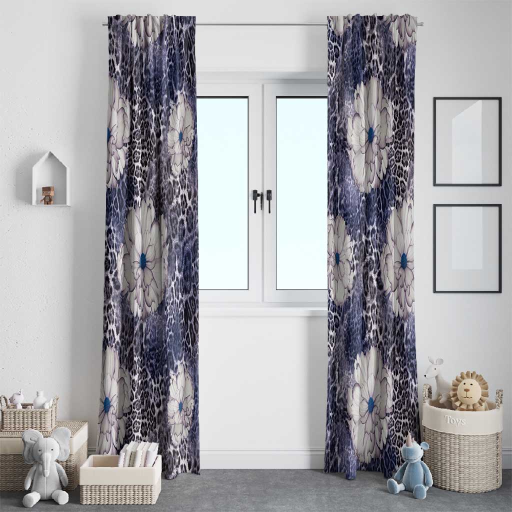 African Leopard Floral Pattern Window Curtain Nile Indigo
