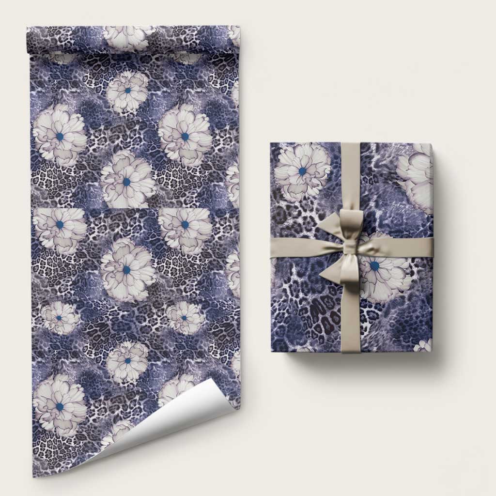 African Leopard Floral Pattern Wrapping Paper Nile Indigo