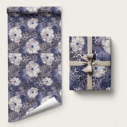 African Leopard Floral Pattern Wrapping Paper Nile Indigo
