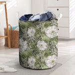 African Leopard Floral Pattern Laundry Basket Safari Moss