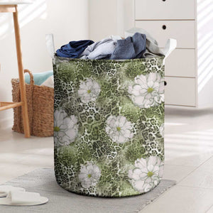 African Leopard Floral Pattern Laundry Basket Safari Moss
