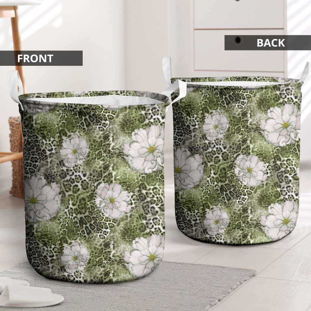 African Leopard Floral Pattern Laundry Basket Safari Moss
