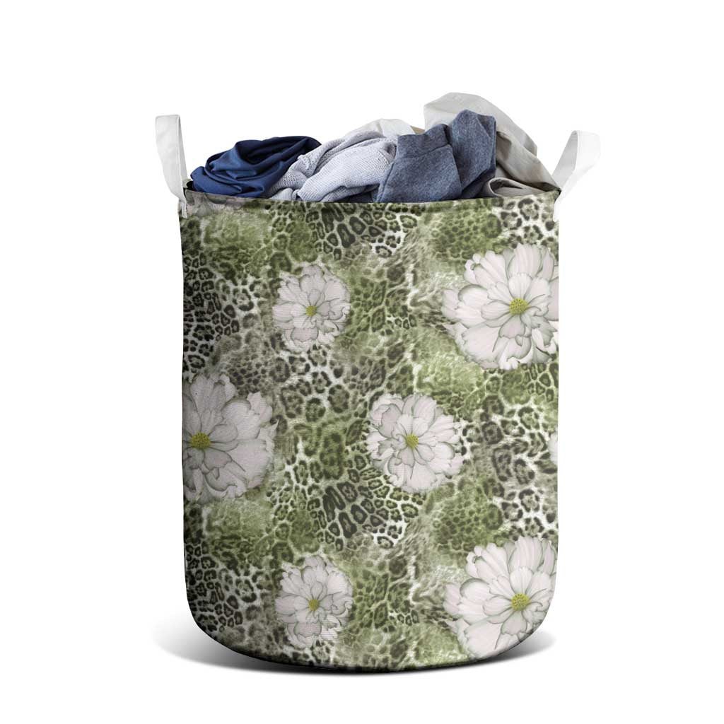 African Leopard Floral Pattern Laundry Basket Safari Moss