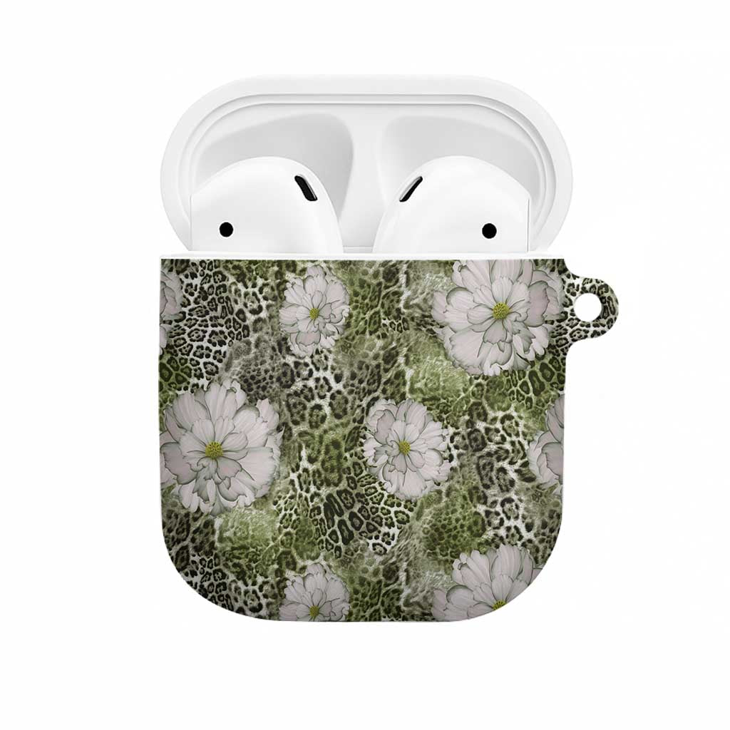 African Leopard Floral Pattern AirPods Case Safari Moss