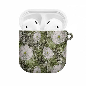 African Leopard Floral Pattern AirPods Case Safari Moss
