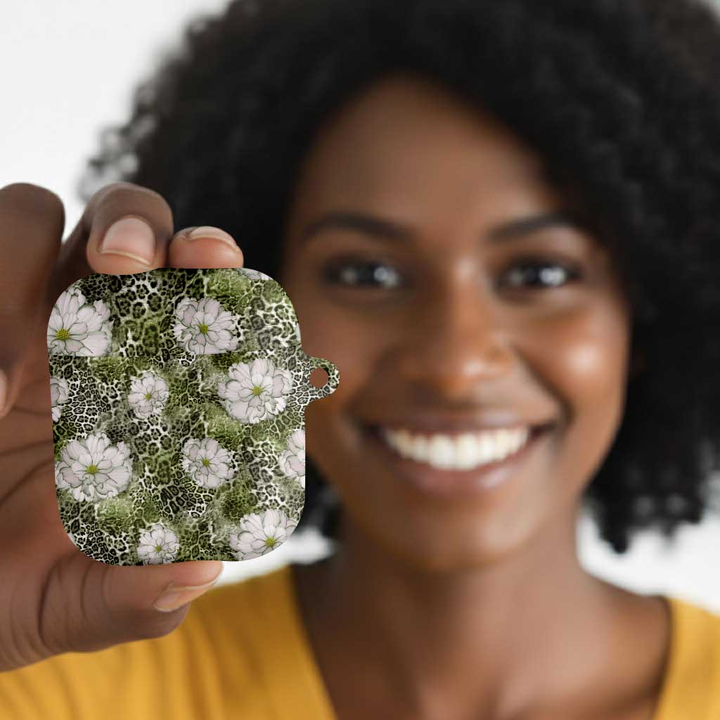 African Leopard Floral Pattern AirPods Case Safari Moss