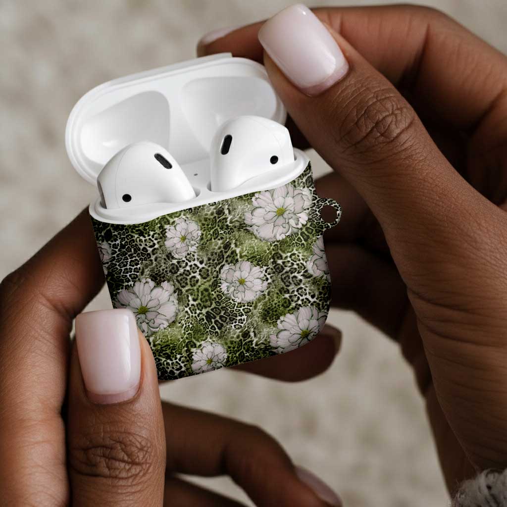 African Leopard Floral Pattern AirPods Case Safari Moss