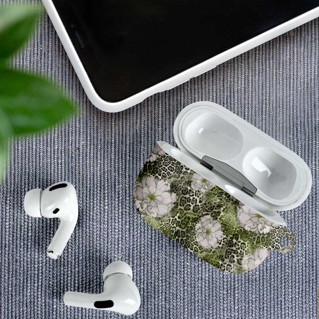 African Leopard Floral Pattern AirPods Case Safari Moss
