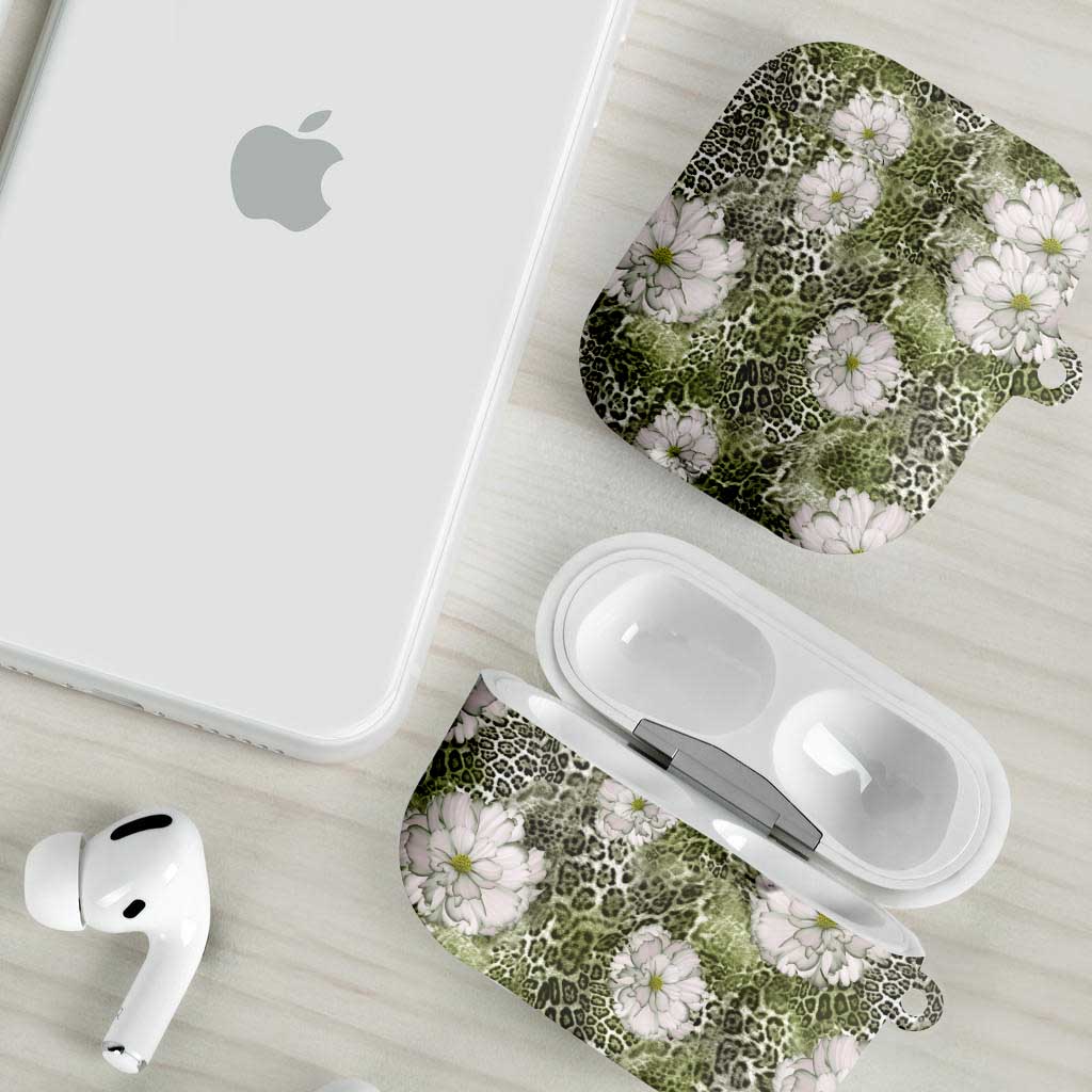 African Leopard Floral Pattern AirPods Case Safari Moss