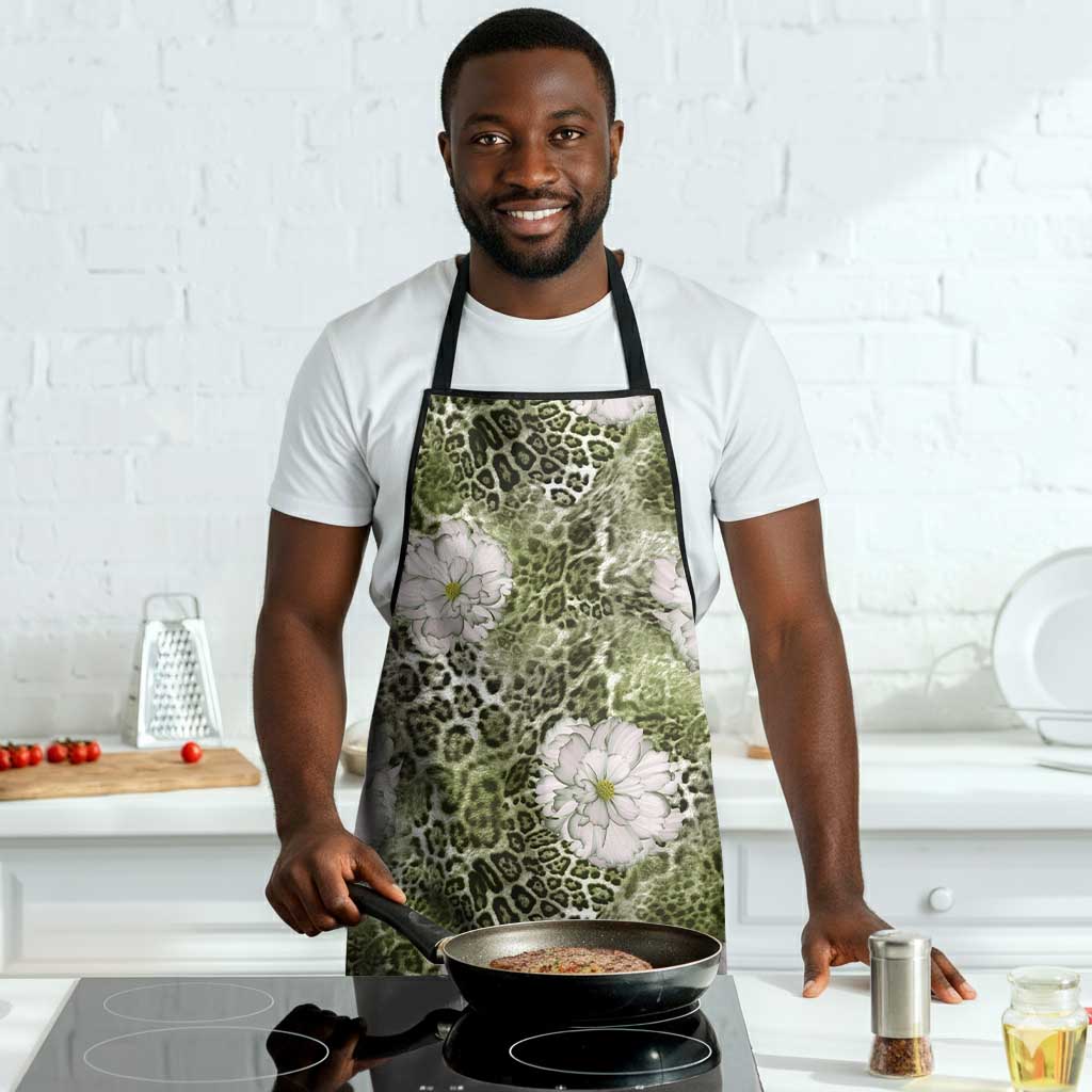 African Leopard Floral Pattern Apron Safari Moss