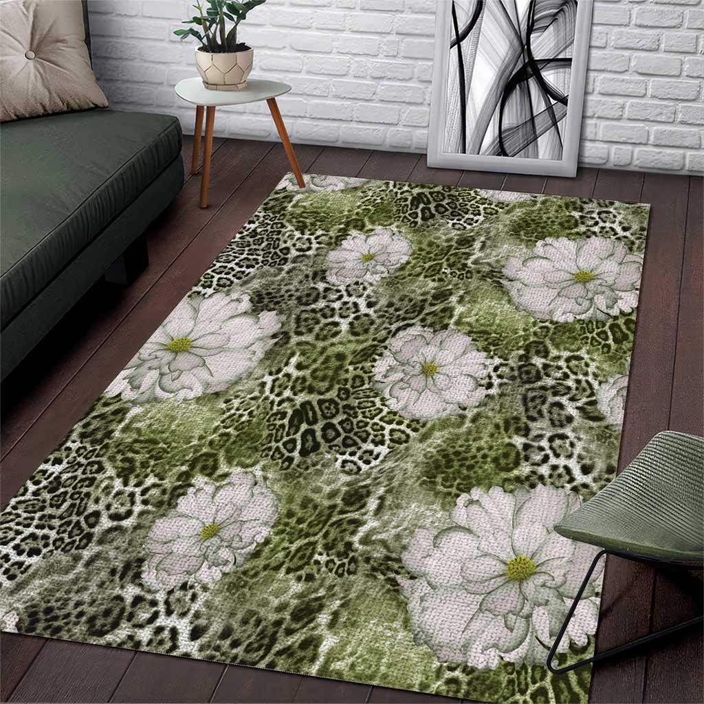 African Leopard Floral Pattern Area Rug Safari Moss