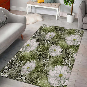 African Leopard Floral Pattern Area Rug Safari Moss