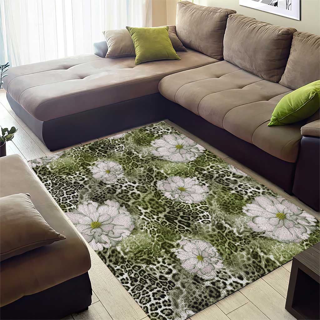 African Leopard Floral Pattern Area Rug Safari Moss