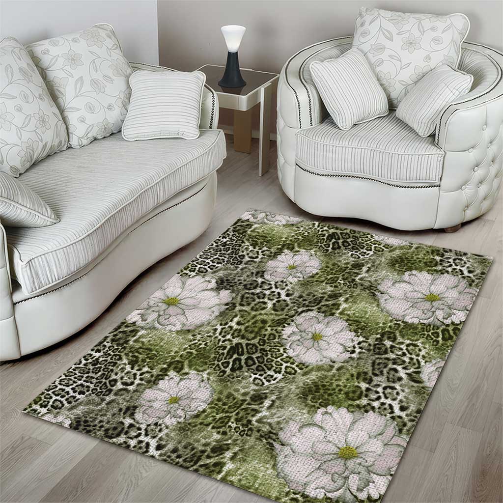 African Leopard Floral Pattern Area Rug Safari Moss