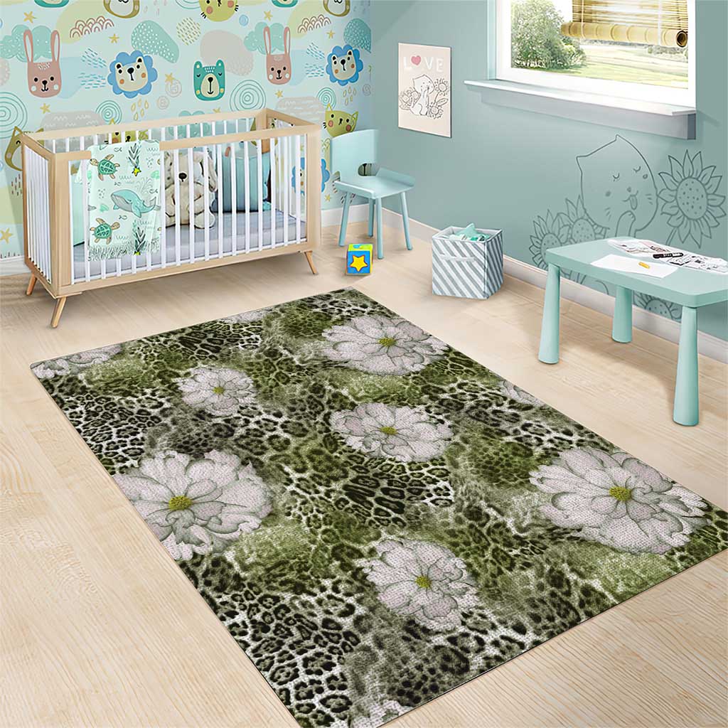 African Leopard Floral Pattern Area Rug Safari Moss