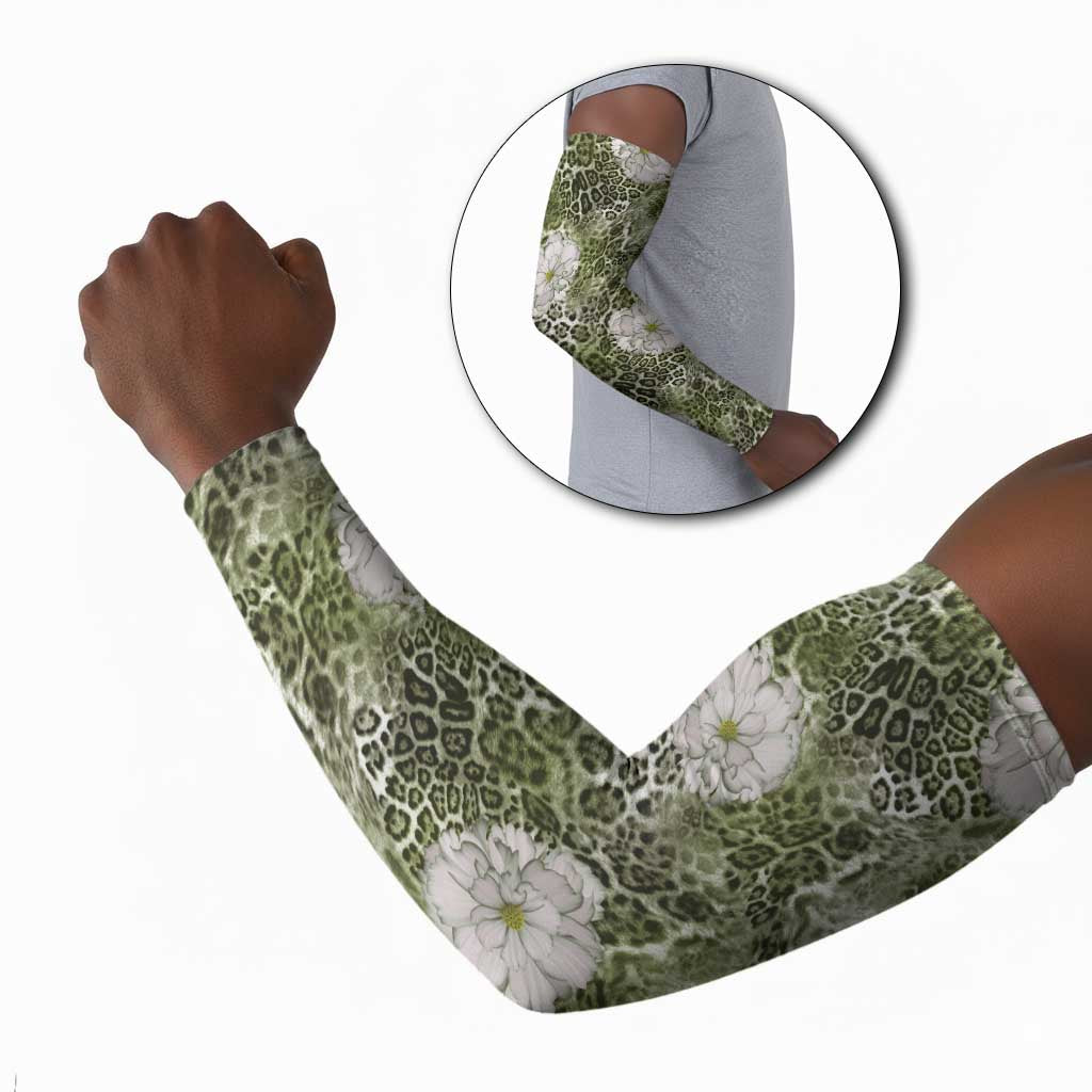 African Leopard Floral Pattern Arm Sleeves Safari Moss