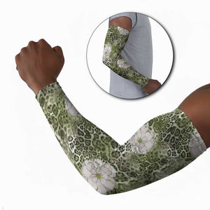 African Leopard Floral Pattern Arm Sleeves Safari Moss
