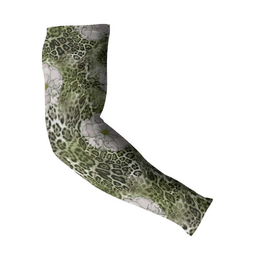 African Leopard Floral Pattern Arm Sleeves Safari Moss