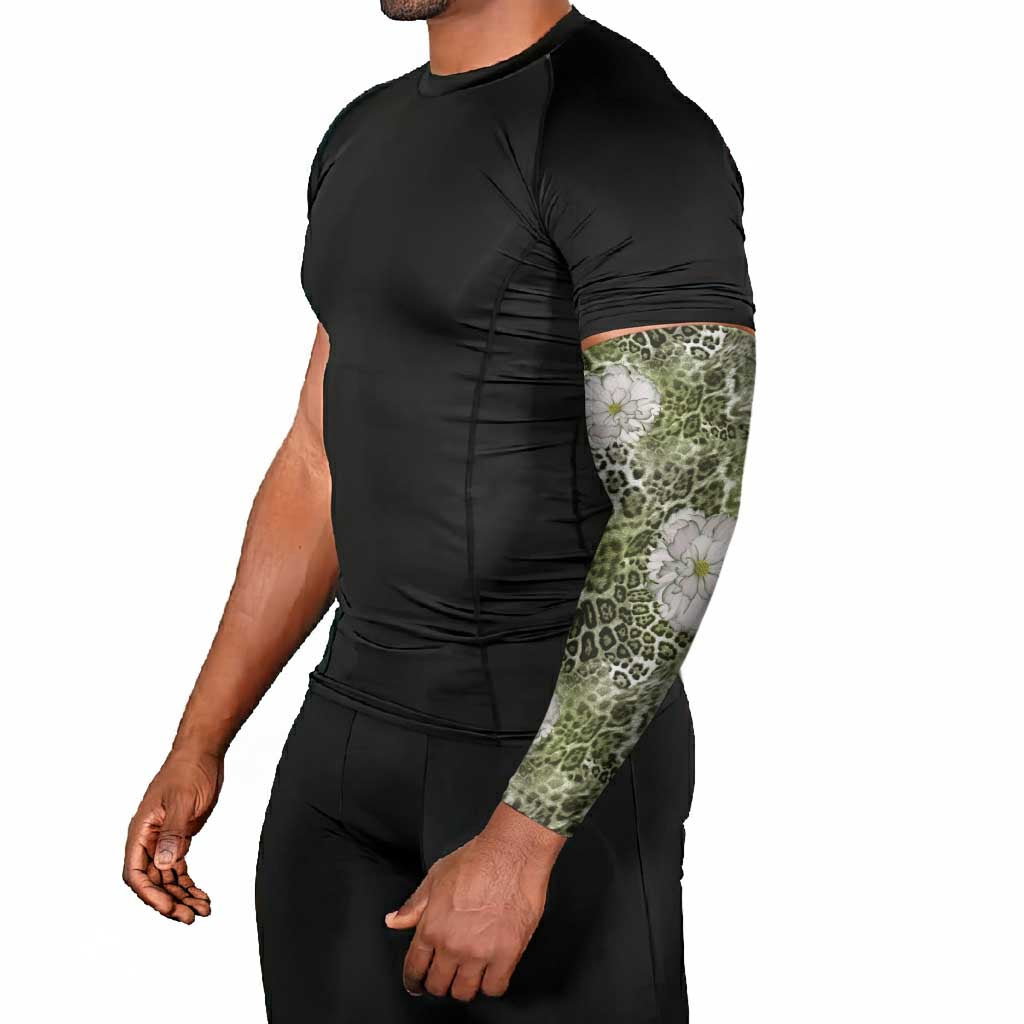 African Leopard Floral Pattern Arm Sleeves Safari Moss