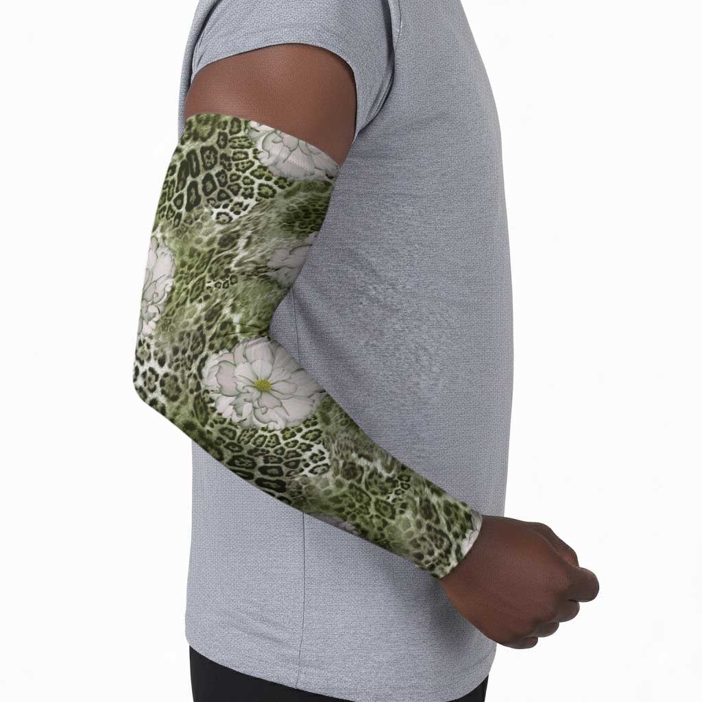 African Leopard Floral Pattern Arm Sleeves Safari Moss