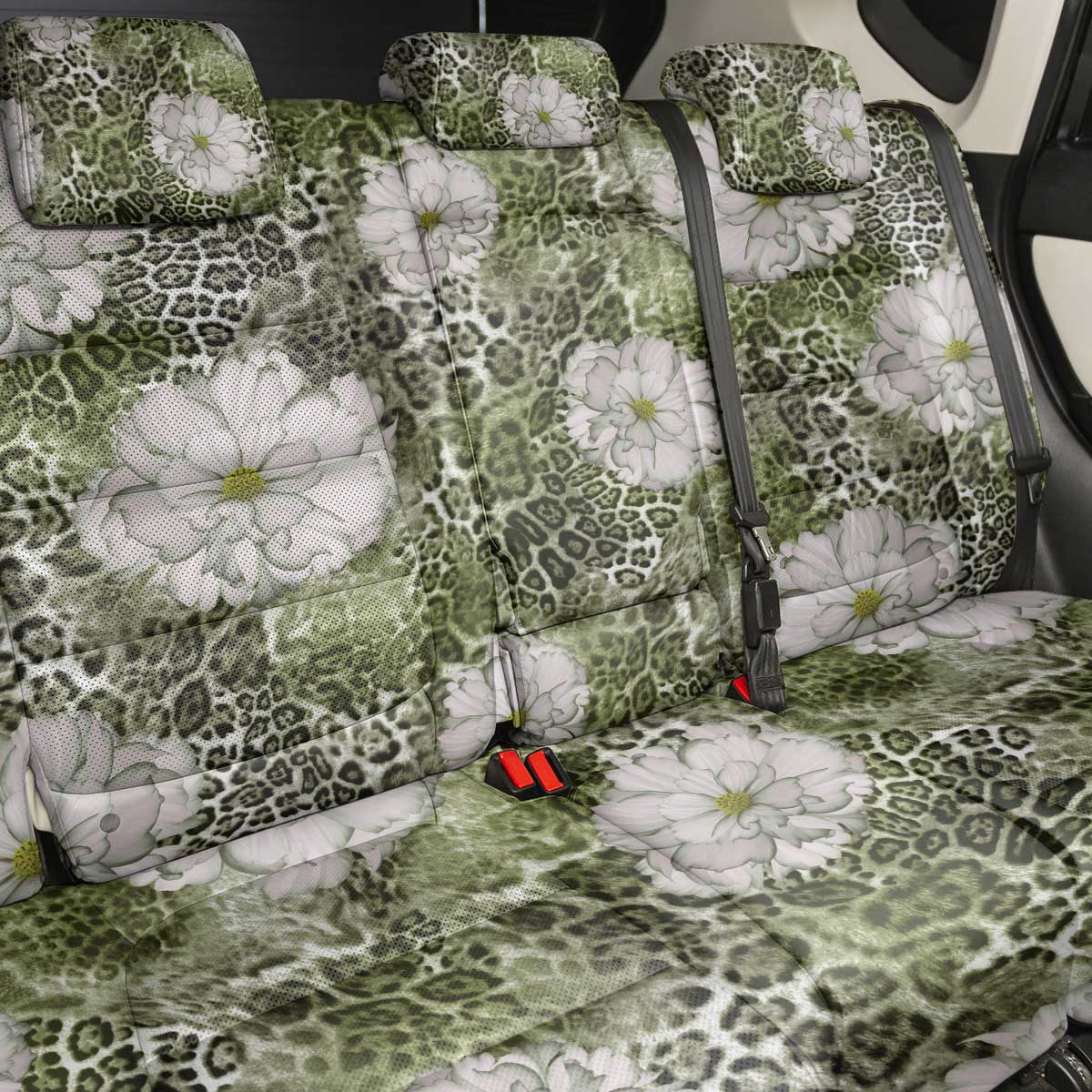 African Leopard Floral Pattern Back Car Seat Cover Safari Moss