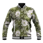 African Leopard Floral Pattern Baseball Jacket Safari Moss