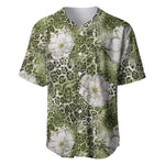 African Leopard Floral Pattern Baseball Jersey Safari Moss