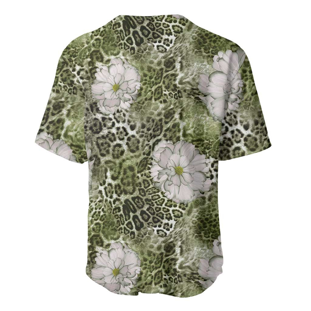 African Leopard Floral Pattern Baseball Jersey Safari Moss