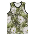 African Leopard Floral Pattern Basketball Jersey Safari Moss