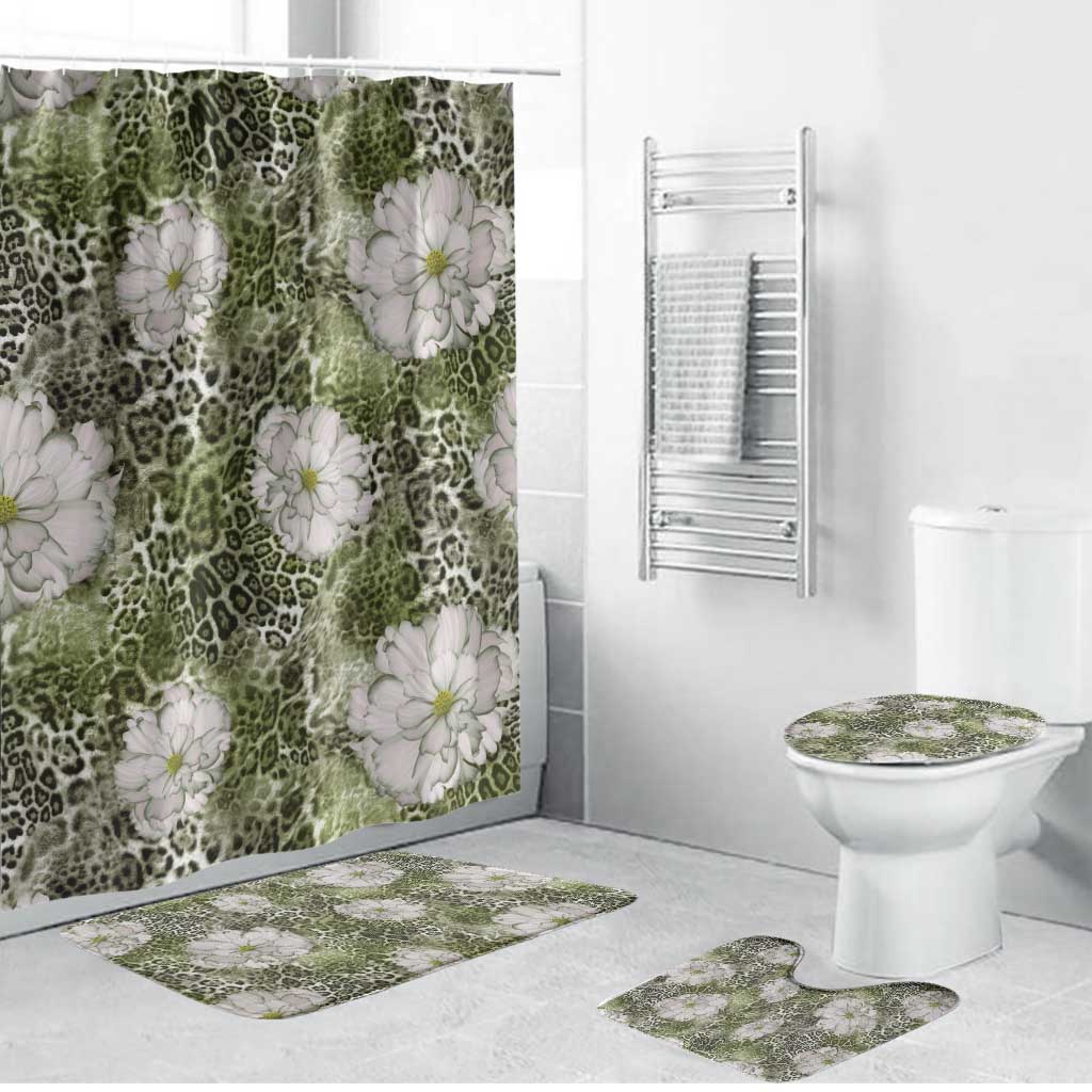 African Leopard Floral Pattern Bathroom Set Safari Moss